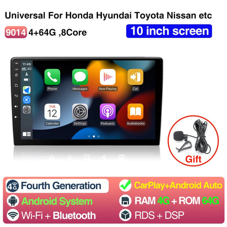 9Inch 10Inch Car Radio Universal CarPlay &ndash; GPS Bluetooth 10inch 4 64G