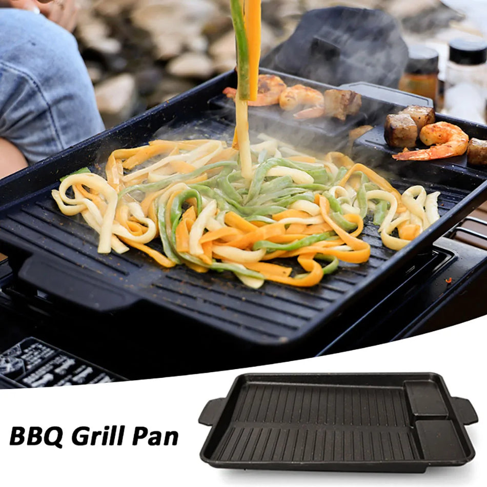 Portable Non-Stick BBQ Grill Pan 32x26cm for Korean Barbecue
