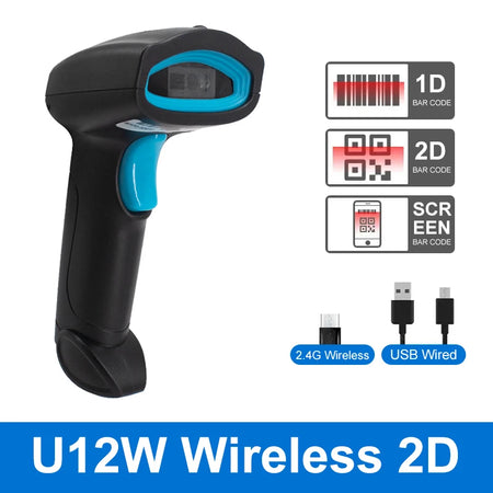 Wired &amp; Wireless 1D 2D Barcode Scanner - Bluetooth, USB, Omni-Directional U12W Wireless 2D