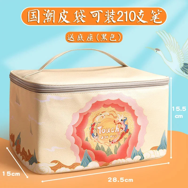 Large-Capacity Waterproof Marker Storage Bag - 210 Slot with Textured Leather Design guo chao-210 grids