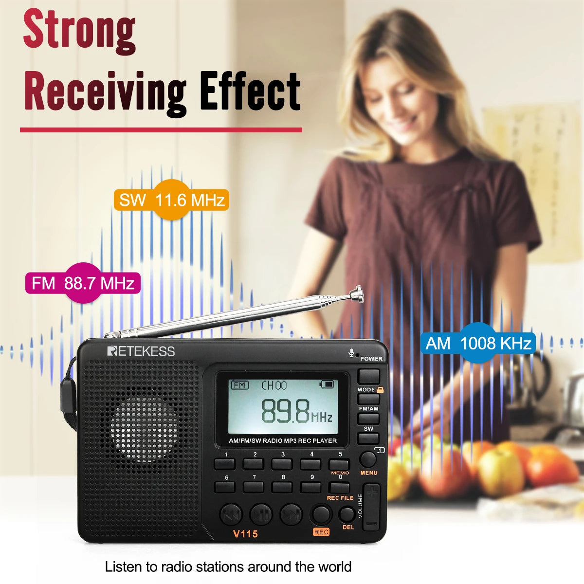 RETEKESS V115 Portable Radio with Rechargeable Battery and AM/FM/SW Bands