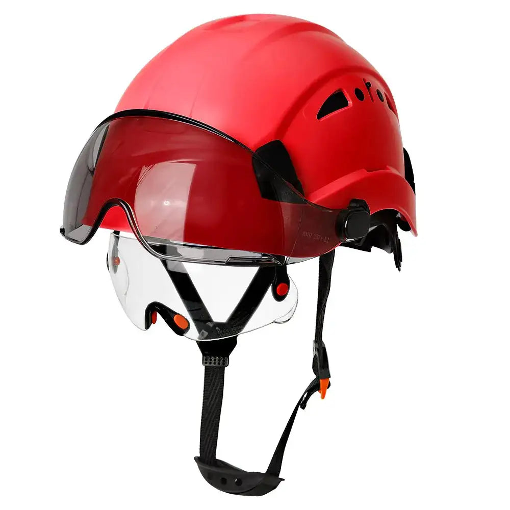 CE Safety Helmet With Double Goggles &ndash; Comfortable All Day Red B