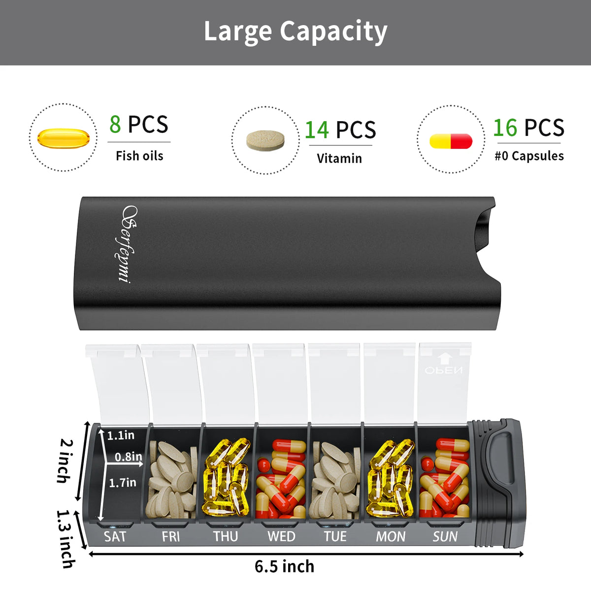 Serfeymi Metal Weekly Pill Organizer &ndash; 7-Day Travel Convenience
