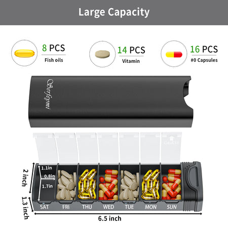 Serfeymi Metal Weekly Pill Organizer &ndash; 7-Day Travel Convenience
