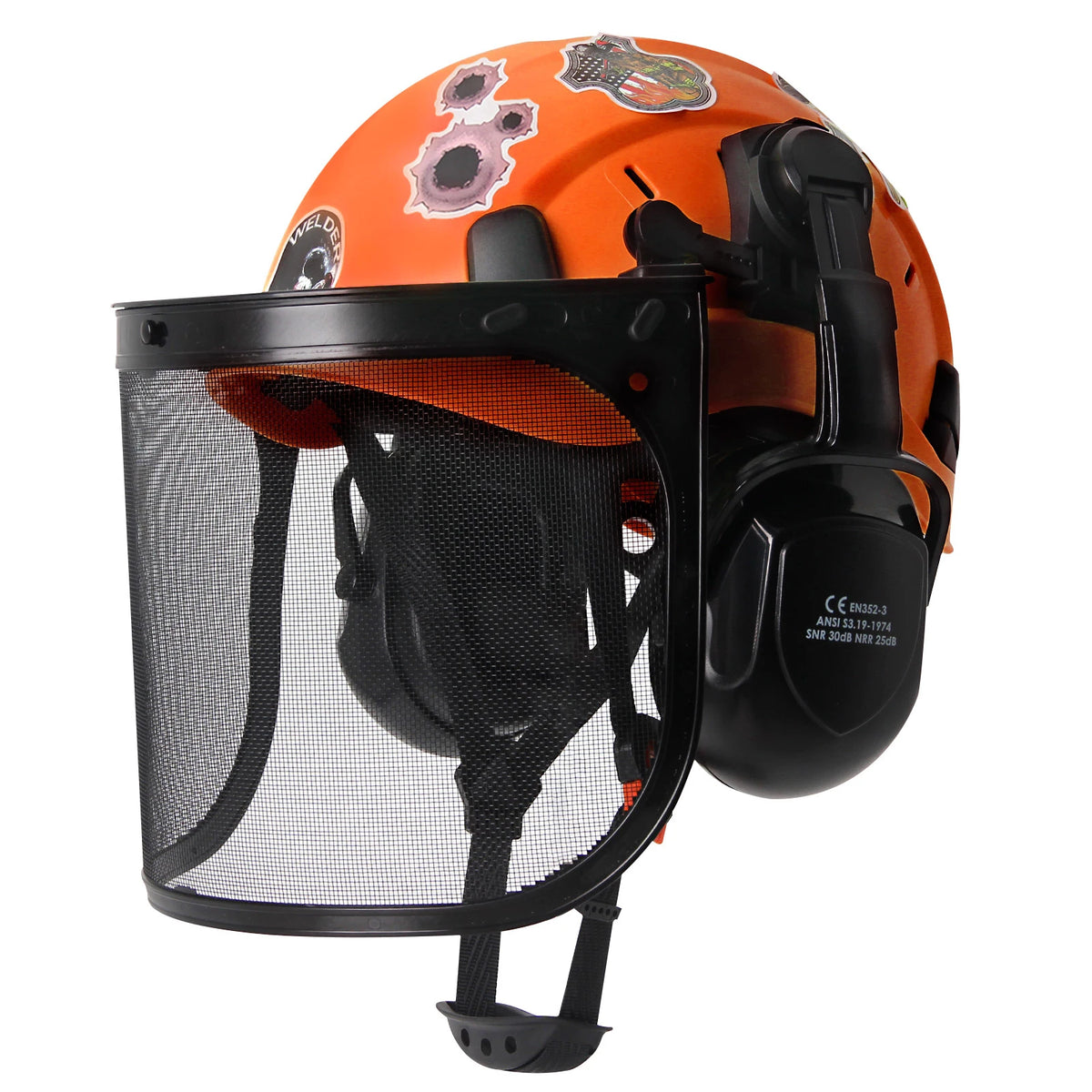 Forestry Safety Helmet SF06 &ndash; Mesh Earmuffs And Stickers Orange A