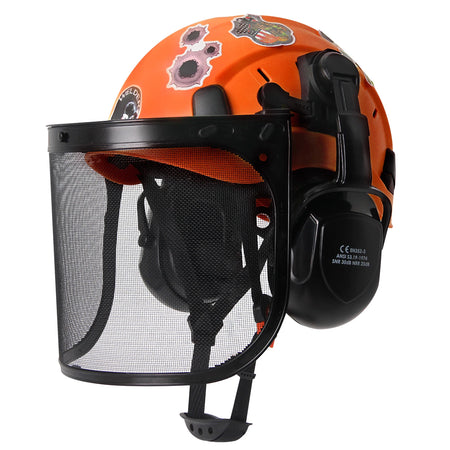 Forestry Safety Helmet SF06 &ndash; Mesh Earmuffs And Stickers Orange A