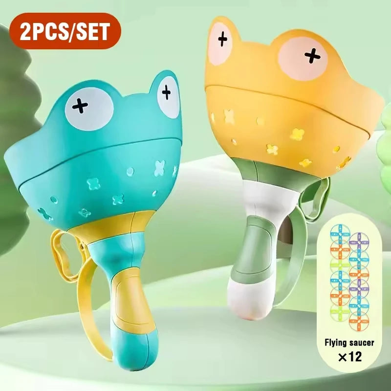 Flying Saucer Disc Launcher &ndash; Engaging Outdoor Fun for Kids Blue Yellow Set