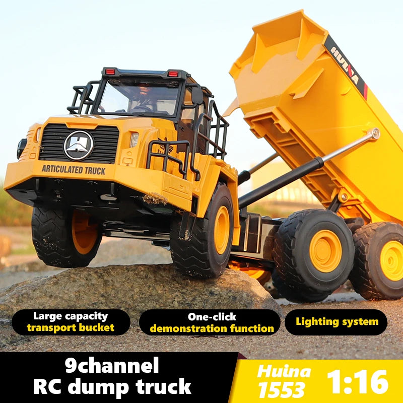Huina 1553 1/18 Remote Control Dumper Truck with 9 Channels &amp; LED Lights