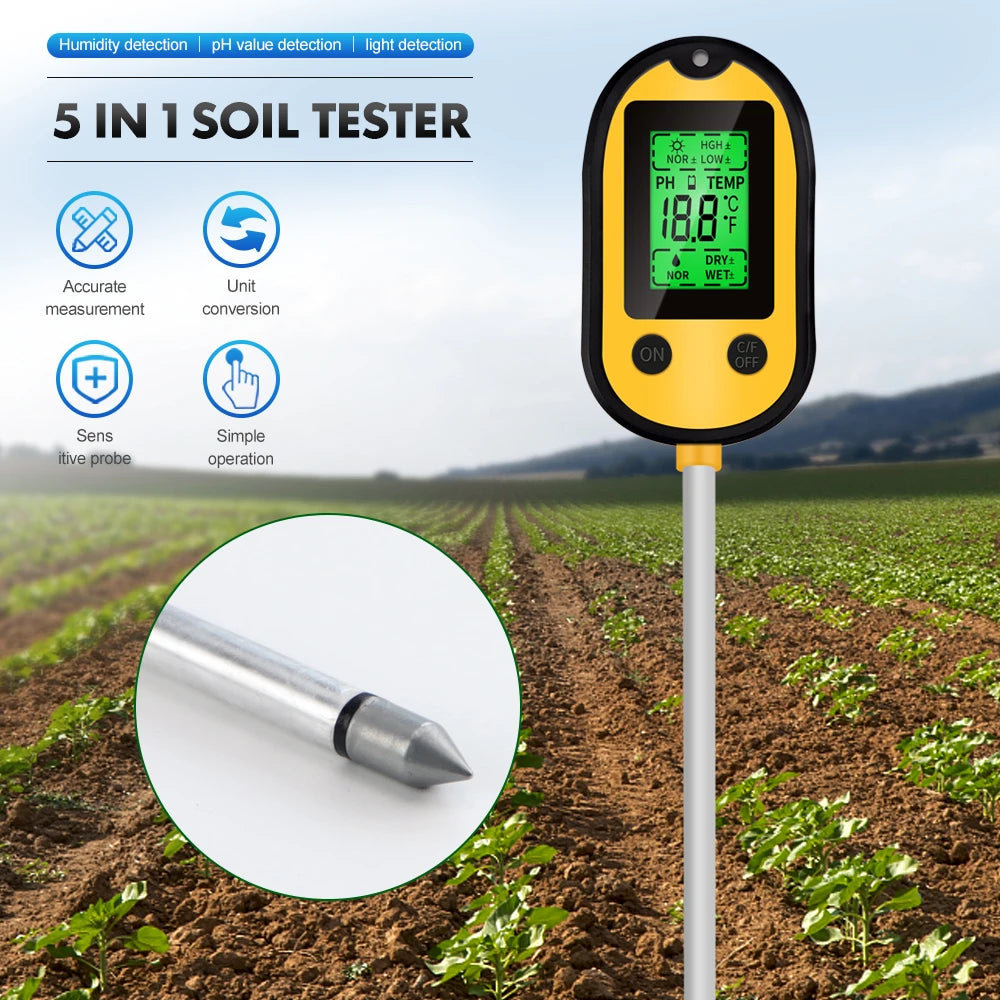 5 In 1 Soil Meter &ndash; Moisture Acidity Temp Sunlight Default Title