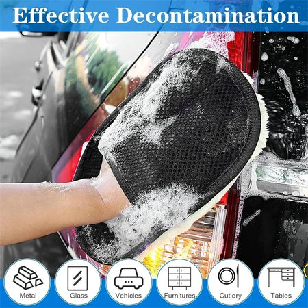 Premium Microfibre Car Cleaning Sponge Gloves for Polishing and Washing