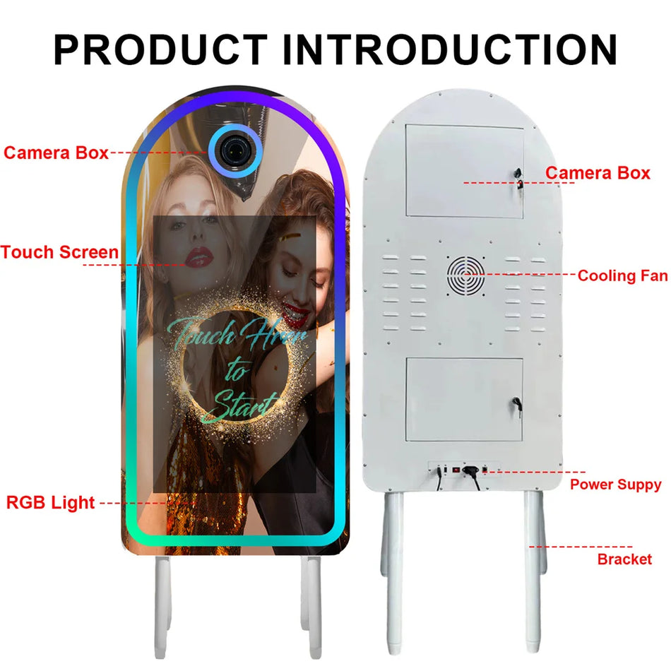Pārnēsājamā burvju spoguļa foto kabīne 32 collu skārienekrāns LED