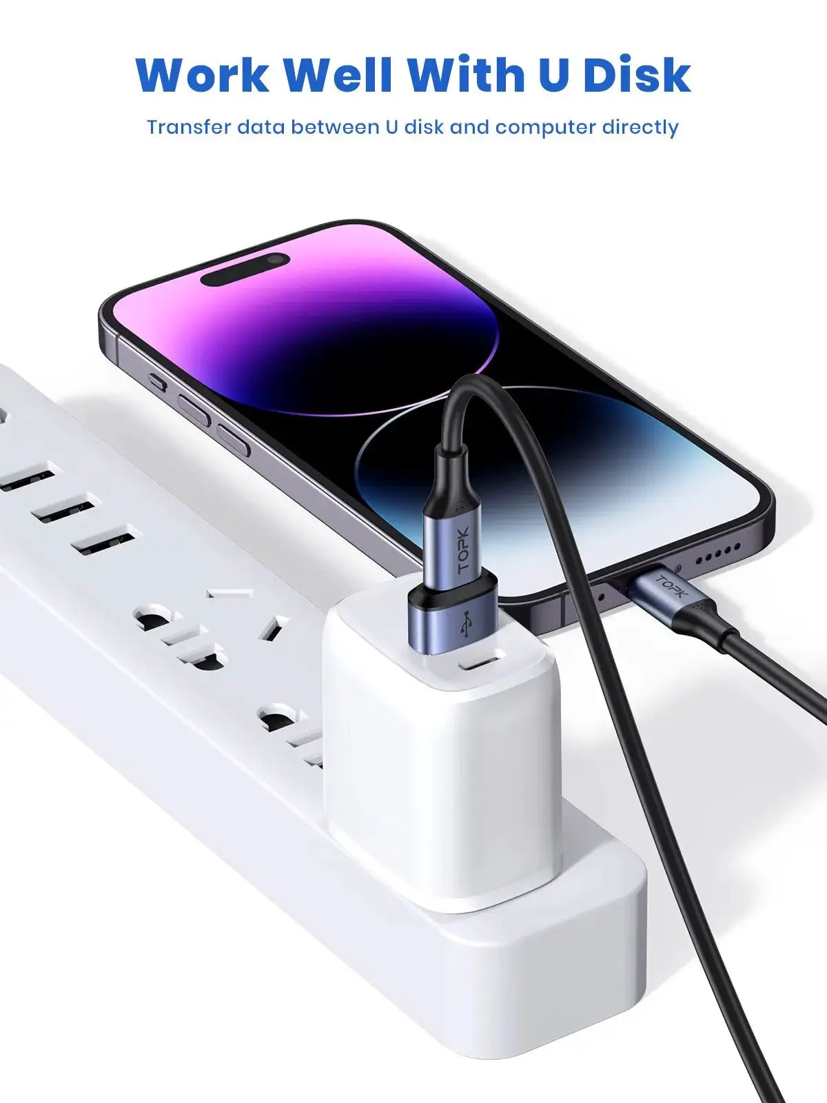 TOPK AT13 USB C to USB Male Adapter USB Female (Type-C) to USB 2.0 Male (USB-A) Fast Charging & Data Sync OTG Adapter Connector by InterCyprus Trading Ltd