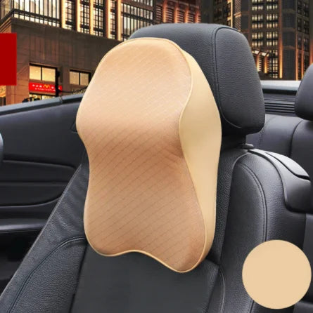 Car Headrest Cushion 3D Memory Foam Pillow - Neck Relief beige