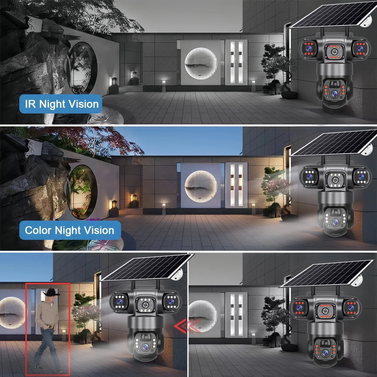 V380PRO 15MP WiFi Solar Camera 3 Lens 360 Outdoor Waterproof CCTV Night Vision Two-Way Audio Camera Mobile Tracking HD IP Camera