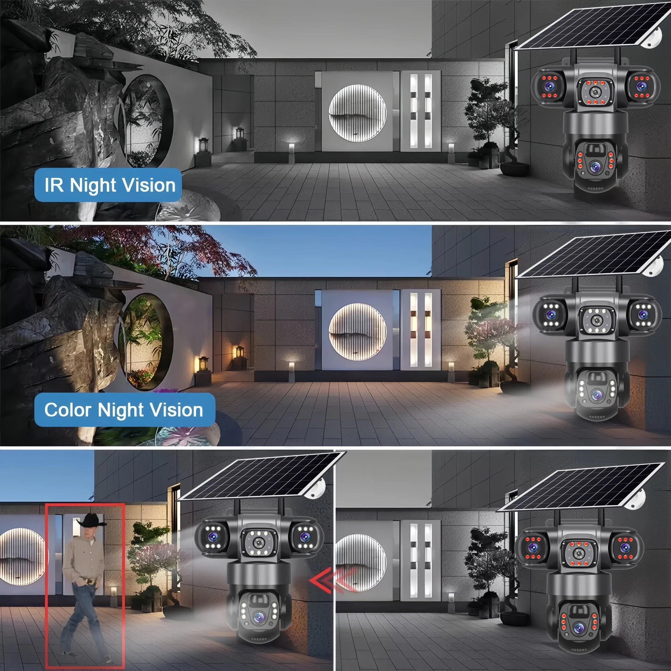 V380PRO 15MP WiFi Solar Camera 3 Lens 360 Outdoor Waterproof CCTV Night Vision Two-Way Audio Camera Mobile Tracking HD IP Camera