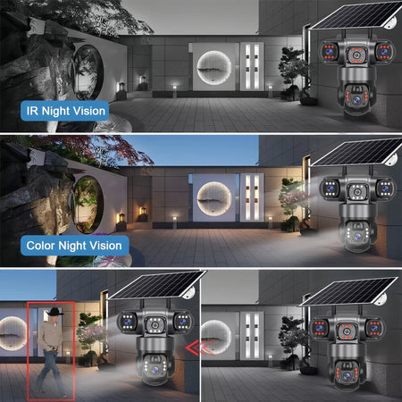 V380PRO 15MP WiFi Solar Camera 3 Lens 360 Outdoor Waterproof CCTV Night Vision Two-Way Audio Camera Mobile Tracking HD IP Camera