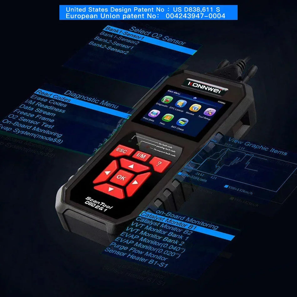 KONNWEI KW850 Bil OBD2 Skanner med Motor System Kontroll och DTC Sökning