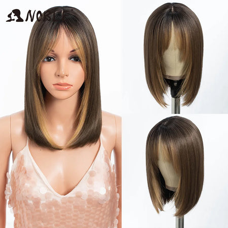 Noble Bob Wig - Silky Straight 16 Inch Synthetic Wig with Bangs for Cosplay and Daily Wear