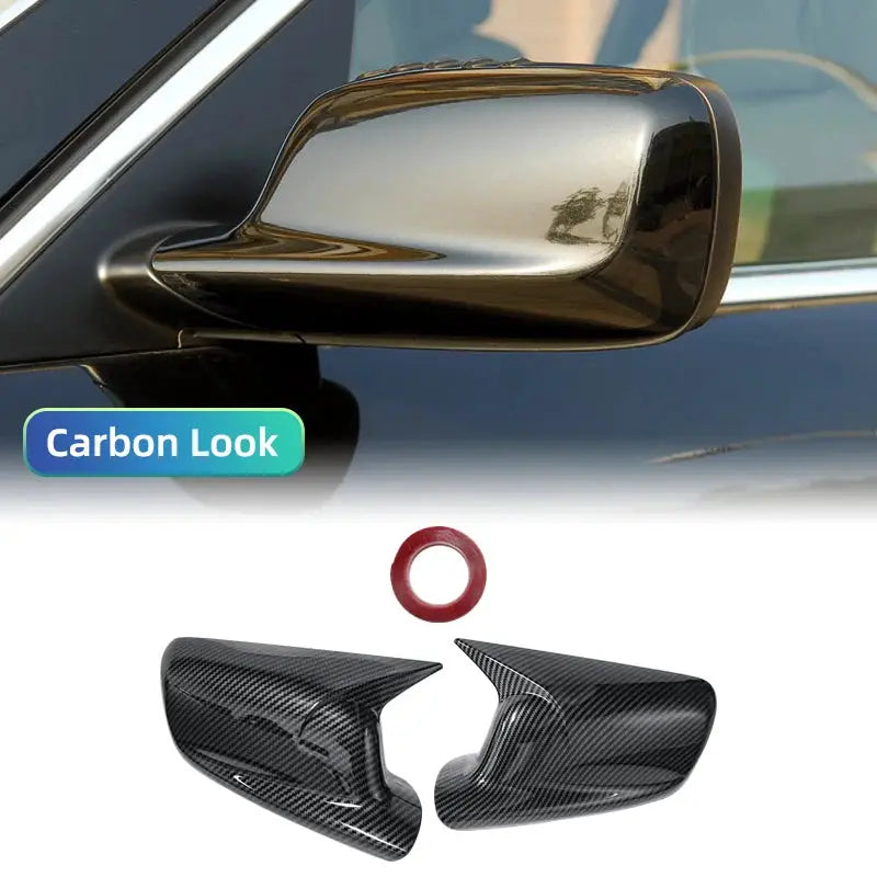 2Pcs Carbon Fiber&Glossy Black Side Mirror Cover For BMW 7 Series E65 E66 E67 E68 2001-2008 ABS Door Trim Cap by InterCyprus Trading Ltd