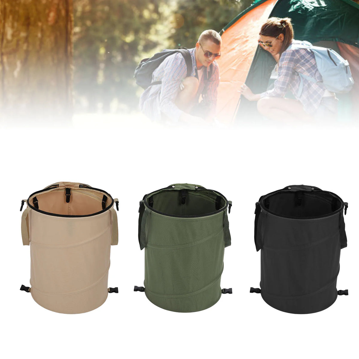 Camping Trash Can &ndash; Large 37.8L Capacity Foldable With Lid