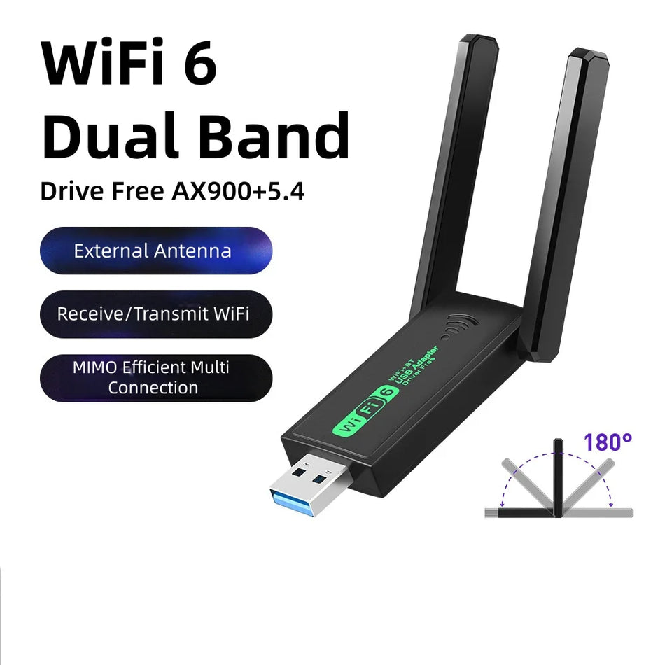 Adaptador USB WiFi 6 Bluetooth 5.4, Banda Dupla 2.4G 5GHz, Sem Driver