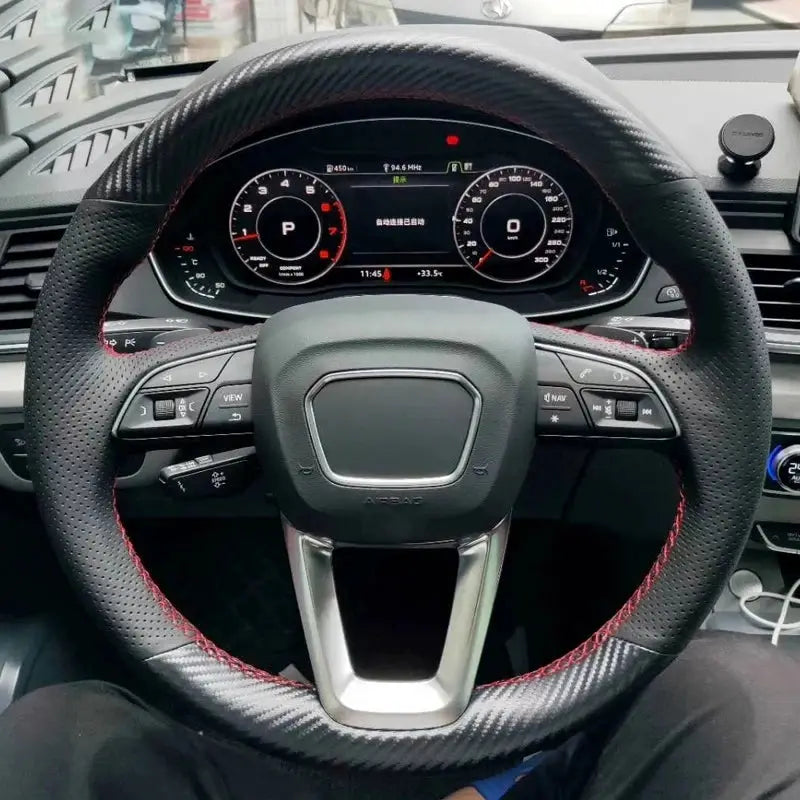 Hand Stitched Black Leather Steering Wheel Cover For Audi A4 Allroad Q3 Q5 by InterCyprus Trading Ltd