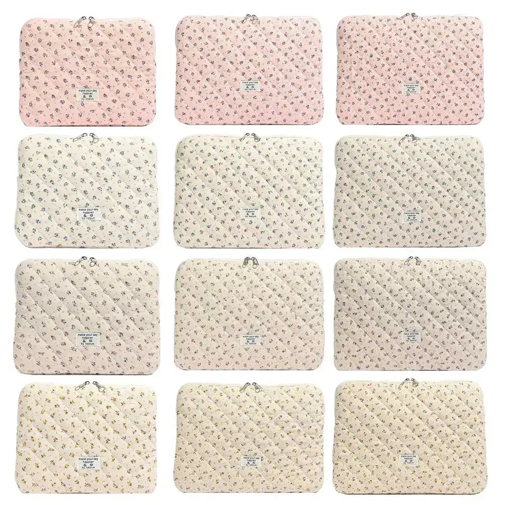 Flower Printed Quilted Laptop Sleeve For 11 To 15 Inches