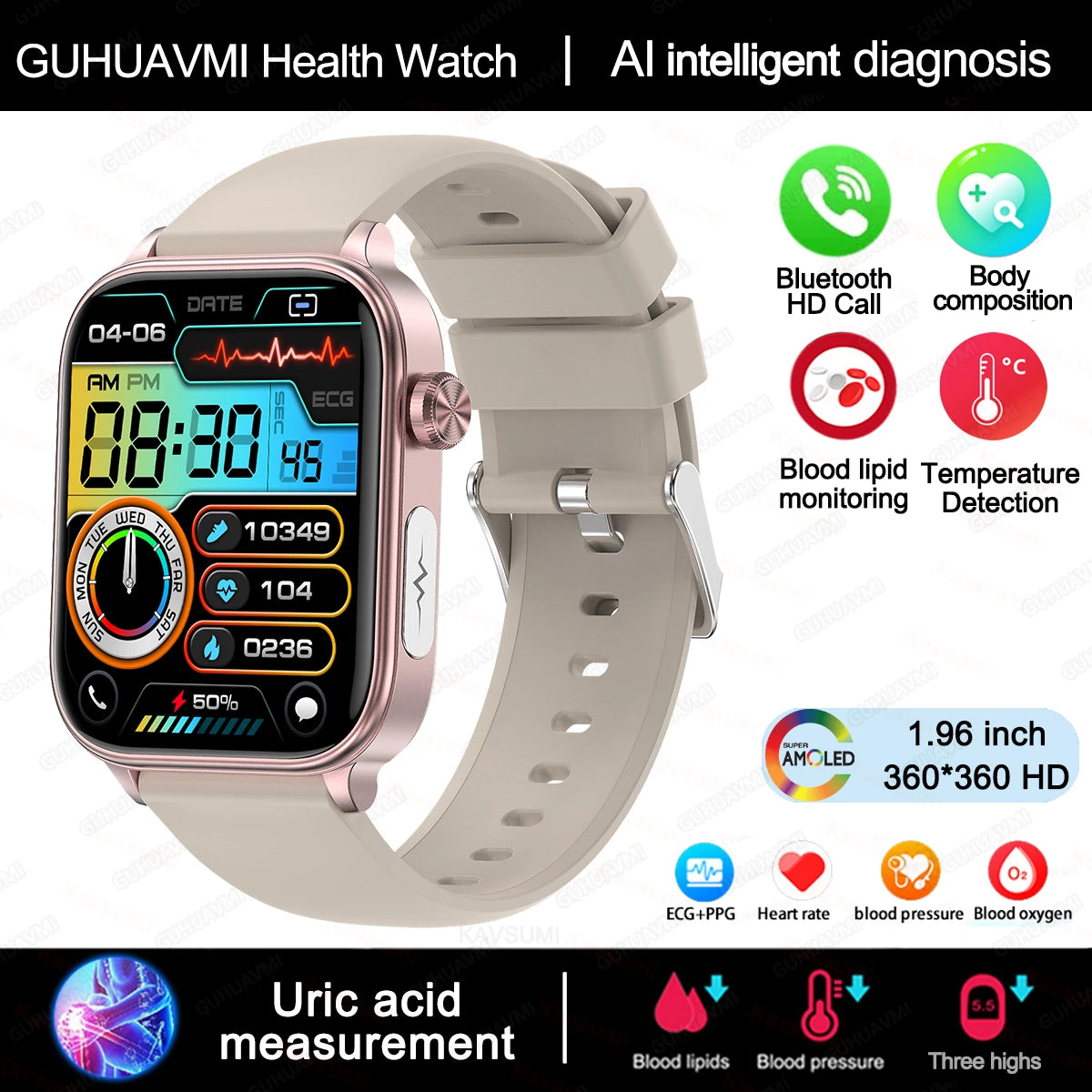 AI Diagnostic Detector Smart Watch &ndash; Comprehensive Health Tracking Grey / Health monitoring