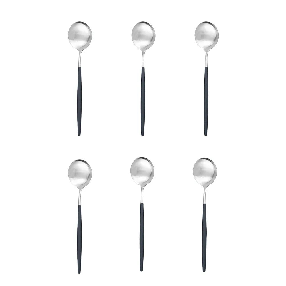 Matte Stainless Steel Teaspoon Set &ndash; Elegant Design for Desserts and Coffee 6Pcs Black Silver