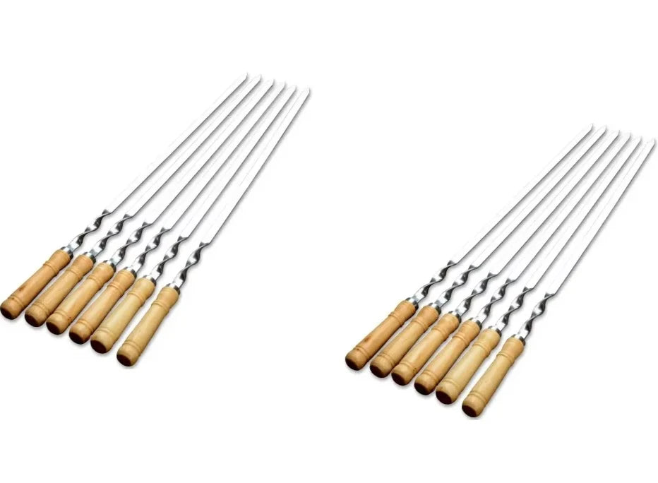 55cm Stainless Steel BBQ Skewers with Wooden Handle (6 Pack) 6PCS X 2