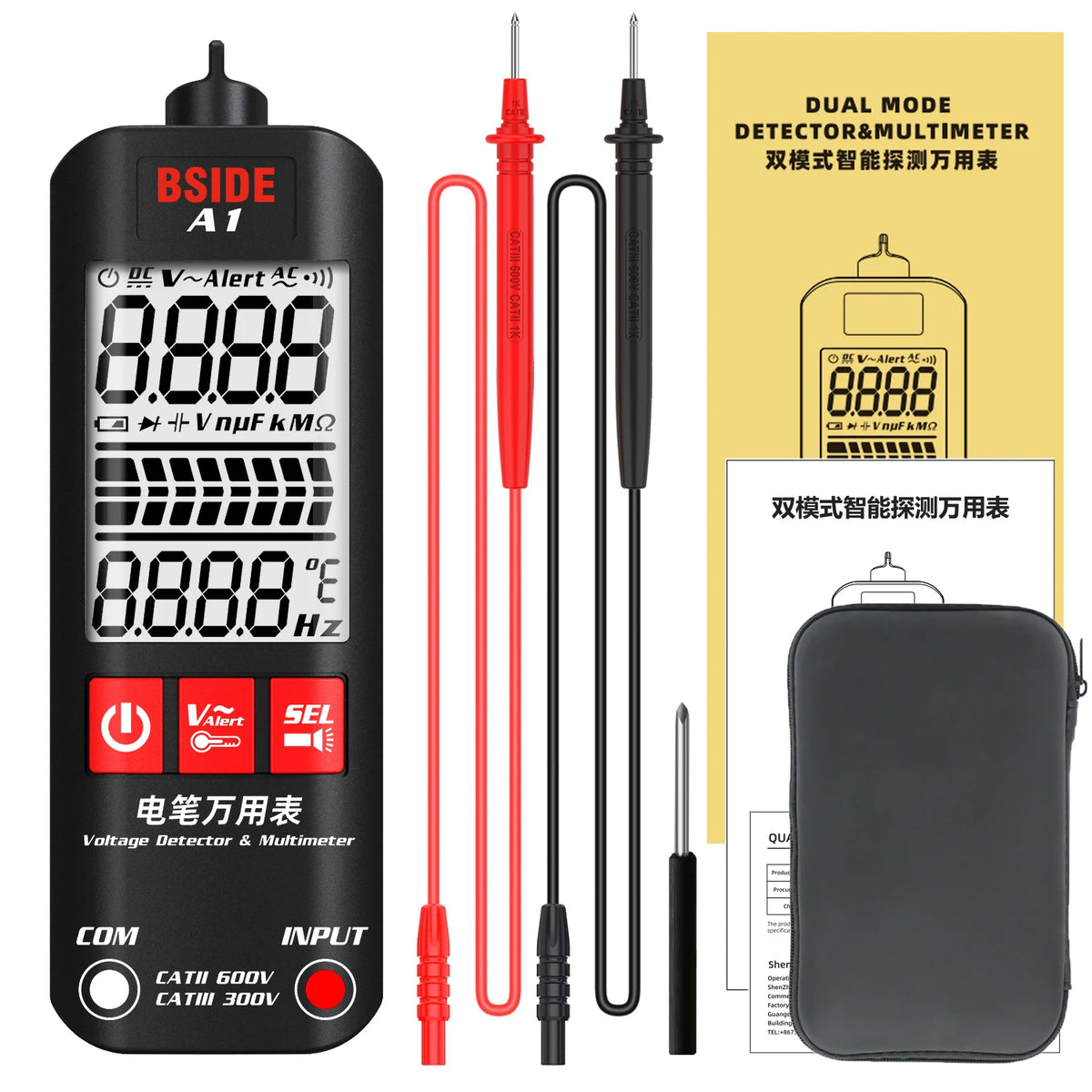 BSIDE Voltage Tester 3-Results Display &ndash; Non-Contact Adjustable Sensitivity A1 with Bag / CHINA