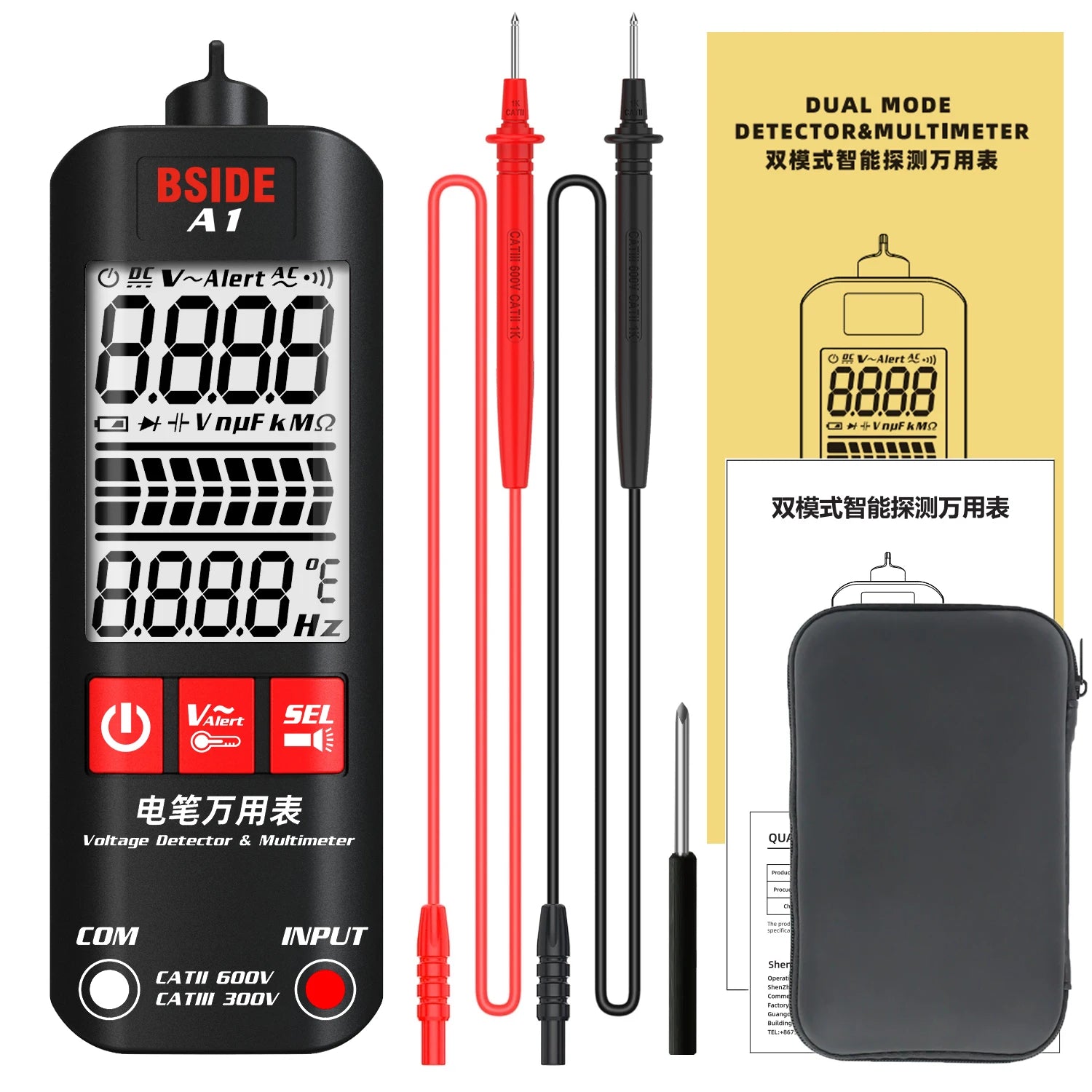 BSIDE Voltage Tester 3-Results Display &ndash; Non-Contact Adjustable Sensitivity A1 with Bag / CHINA