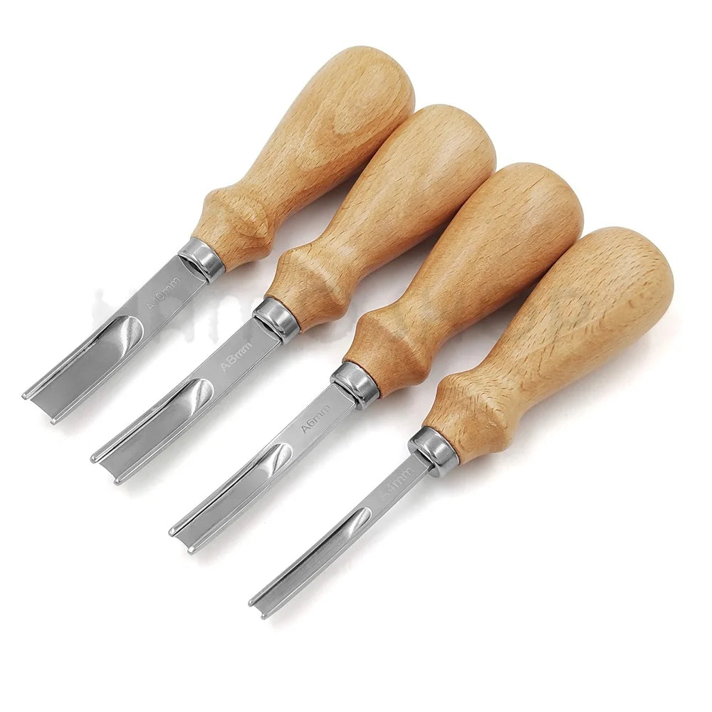 Handcrafted Leather Edge Beveler Tool with Wooden Handle