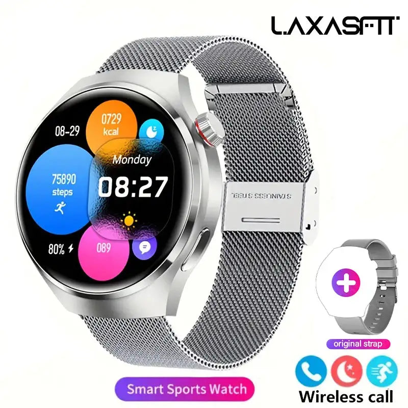 LAXASFIT New Mens Smartwatch NFC Heart Rate HD Screen Silvery ML
