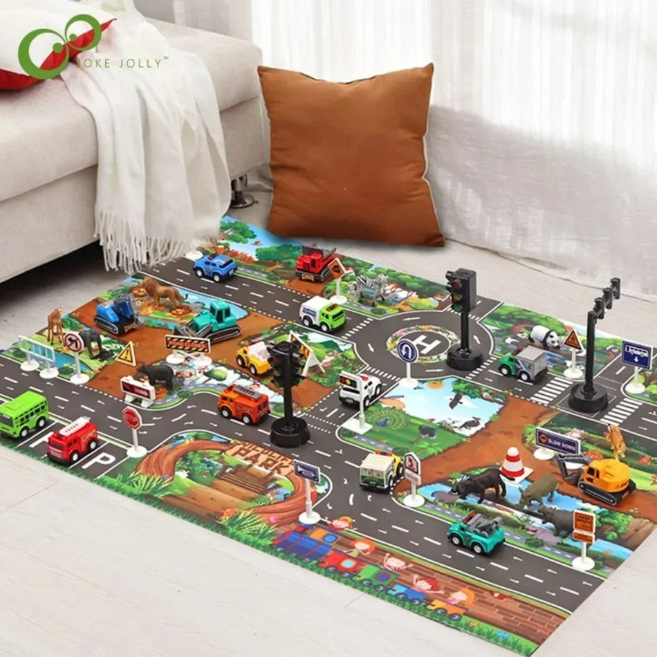 Baby-Spielmatte mit Stadtverkehrsstraßenkarte und Verkehrsschildern aus weichem Polyester