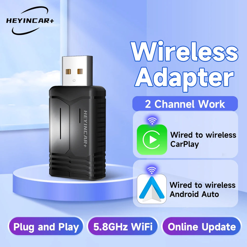 2025 HEYINCAR Wireless Android Auto Adapter &ndash; 2in1 Smart Wireless Carplay Dongle