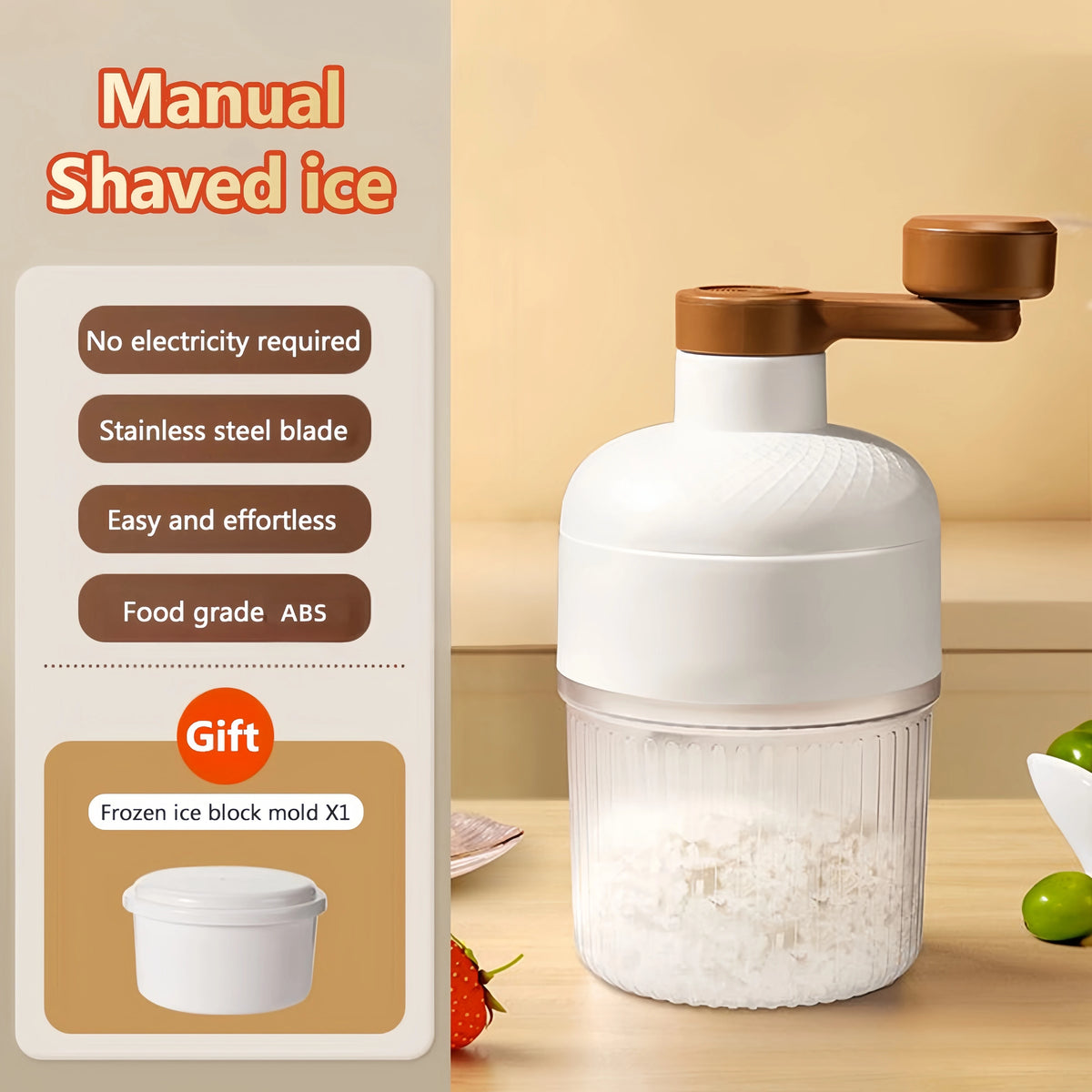 Household Manual Ice Crusher &ndash; Portable Hand Operated Design with 1 ice mold