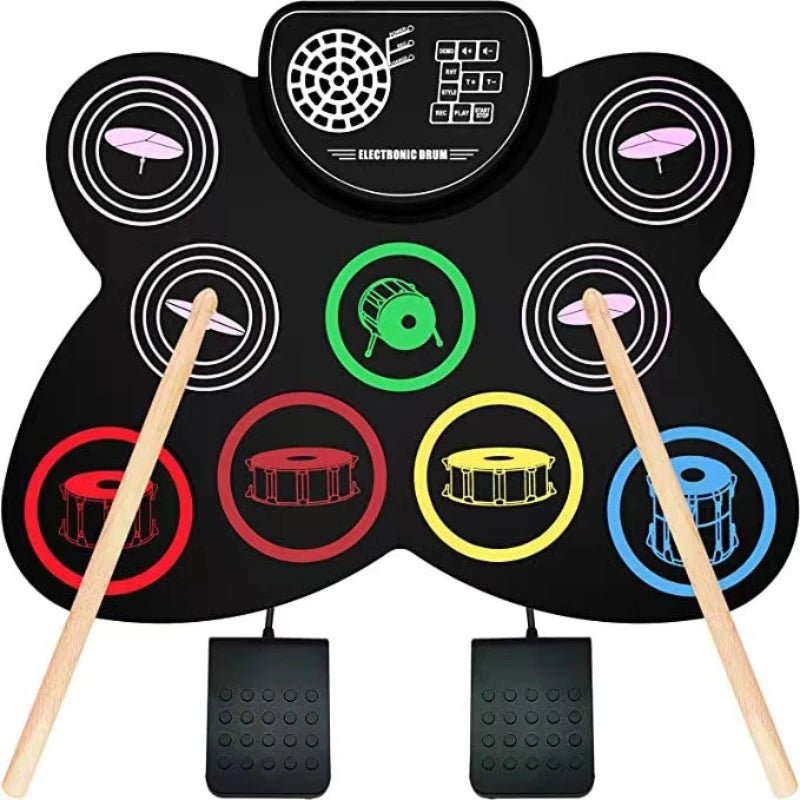 Portable Kids Electronic Drum Set with Speaker, Silicone Practice Kit