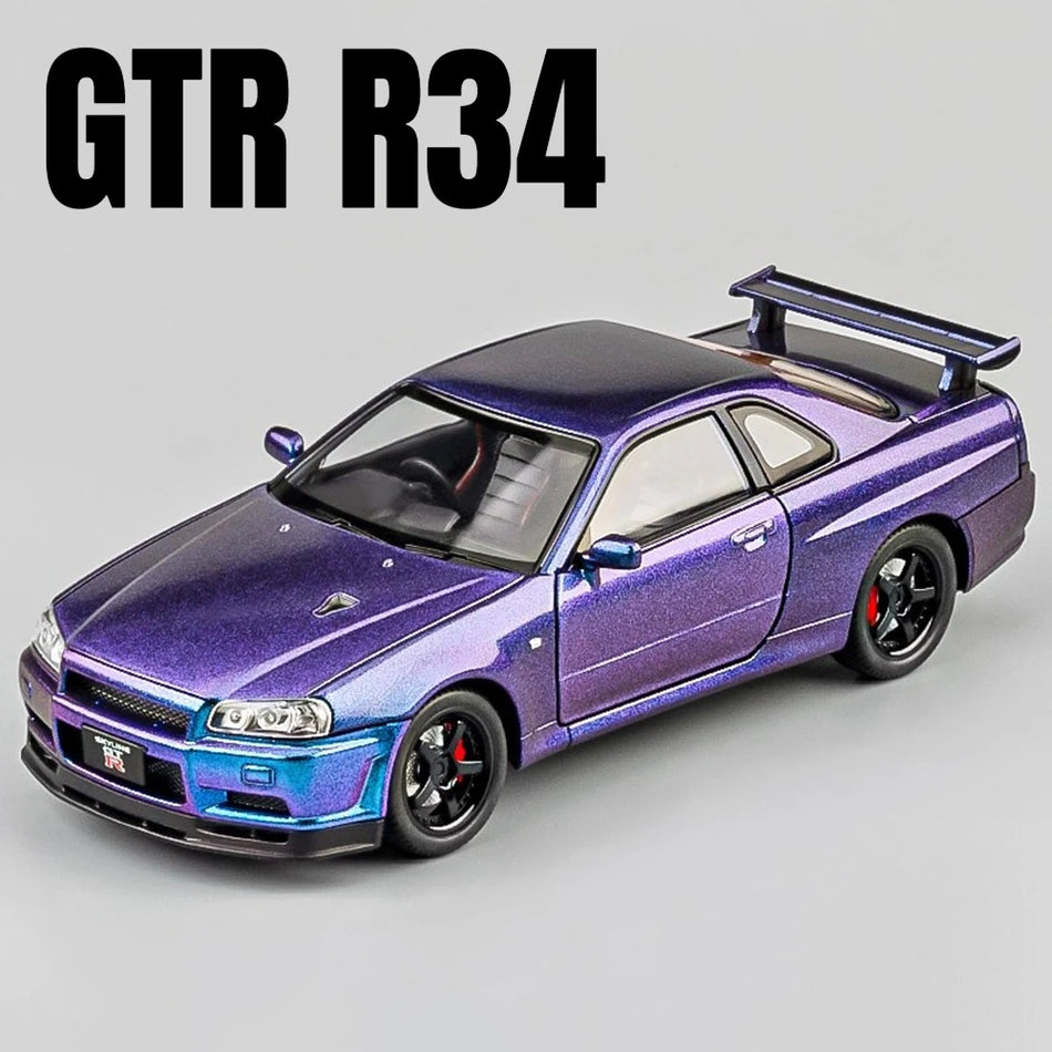 1:24 Diecast Metal GTR-R34 Model Avto z Zvokom in Svetlobo, Povleci-Nazaj, Domača Dekoracija