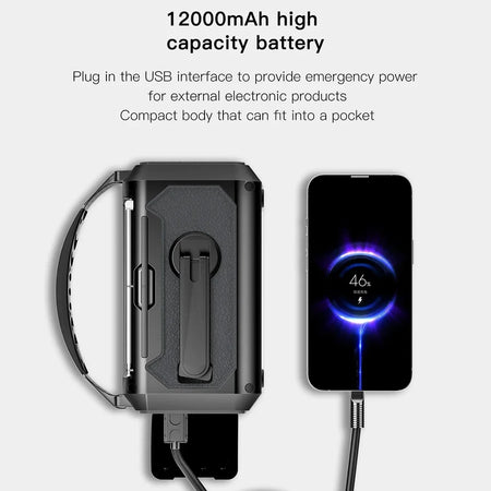 12000mAh Portable Emergency Radio with Built-In Speaker &amp; Flashlight