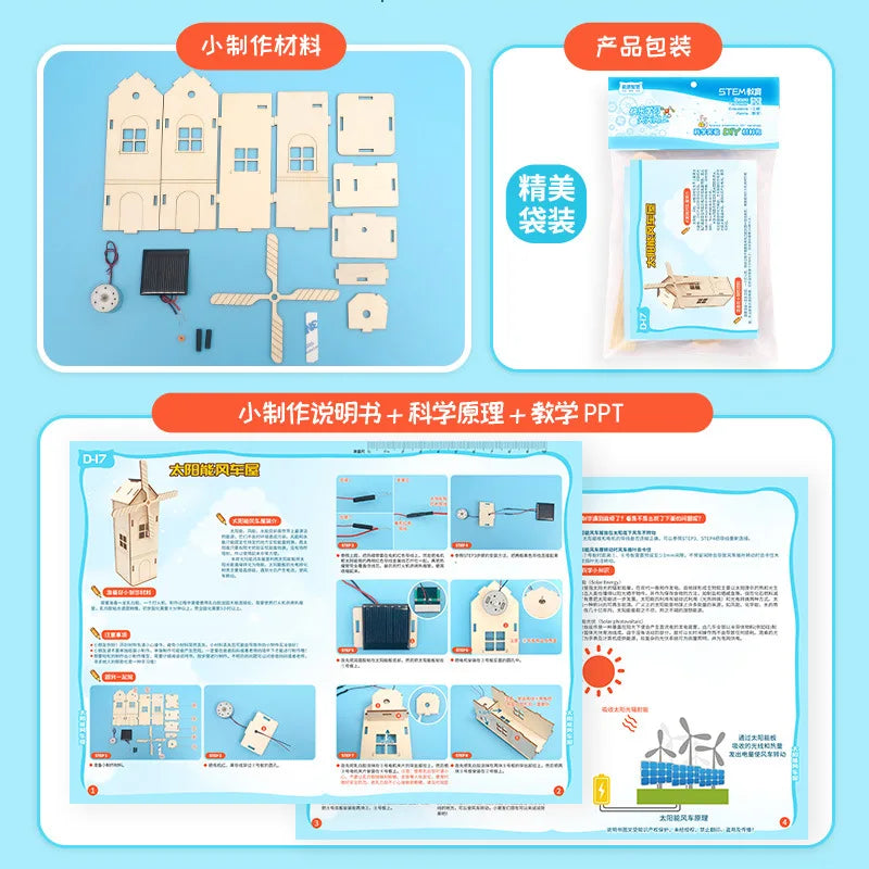 Solar Energy STEM Kit Electric Car Fans Wooden Puzzle Toy