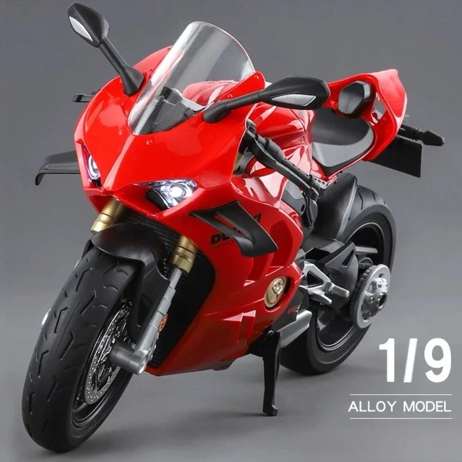1:9 Diecast model motocikla z aluminijastim telesom, zvokom in lučjo, zadnjim vzmetenjem