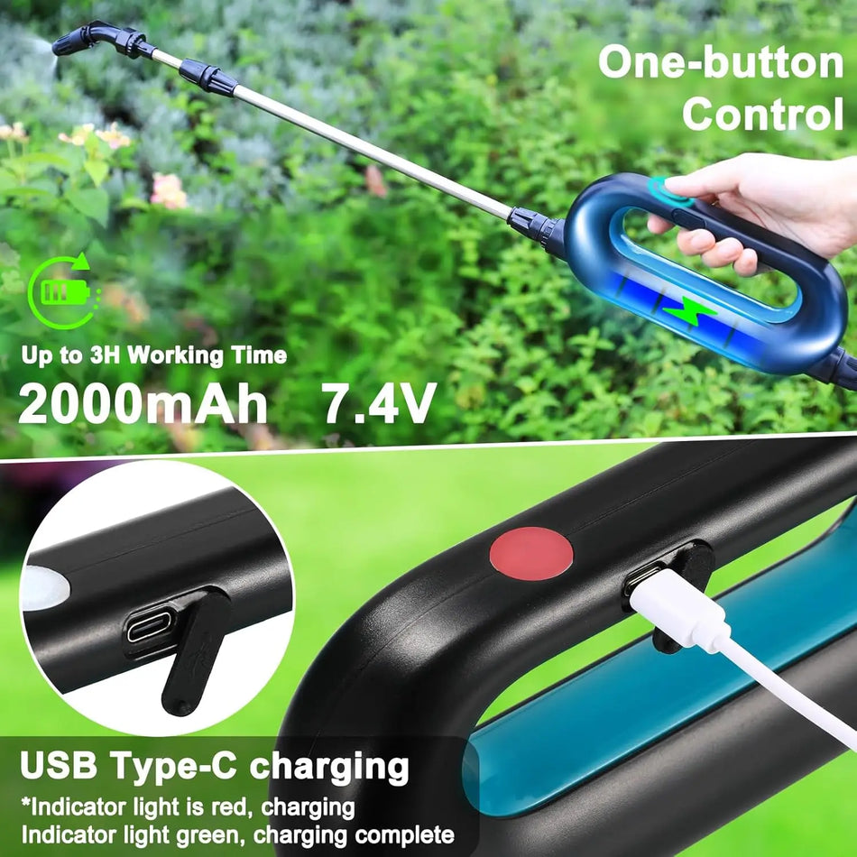 Cordless 5L Pressure Sprayer 3 Nozzles USB Rechargeable