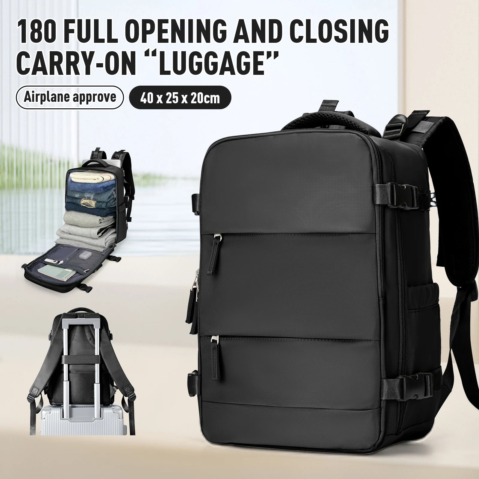 Anti Theft Cabin Travel Backpack &ndash; Ultra Lightweight Black