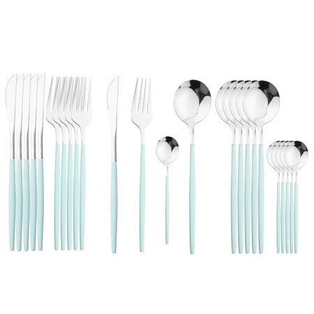 24Pcs Stainless Steel Dinnerware Set &ndash; Eco-Friendly Flatware Collection Mint Silver