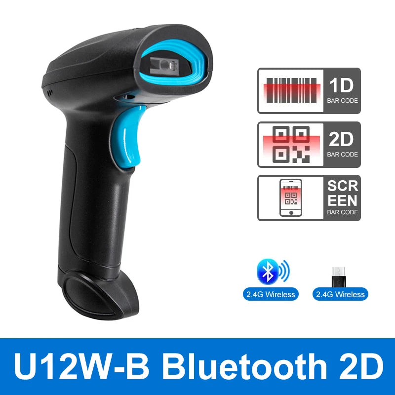 Wired &amp; Wireless 1D 2D Barcode Scanner - Bluetooth, USB, Omni-Directional U12W-B Bluetooth 2D