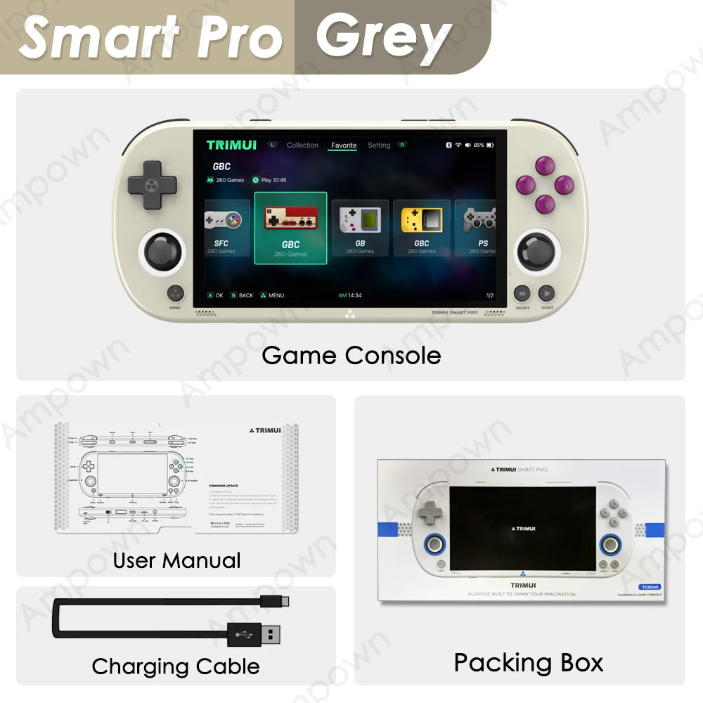Trimui Smart Pro Handheld Game Console - 4.96 Inch IPS Retro Grey / 64G