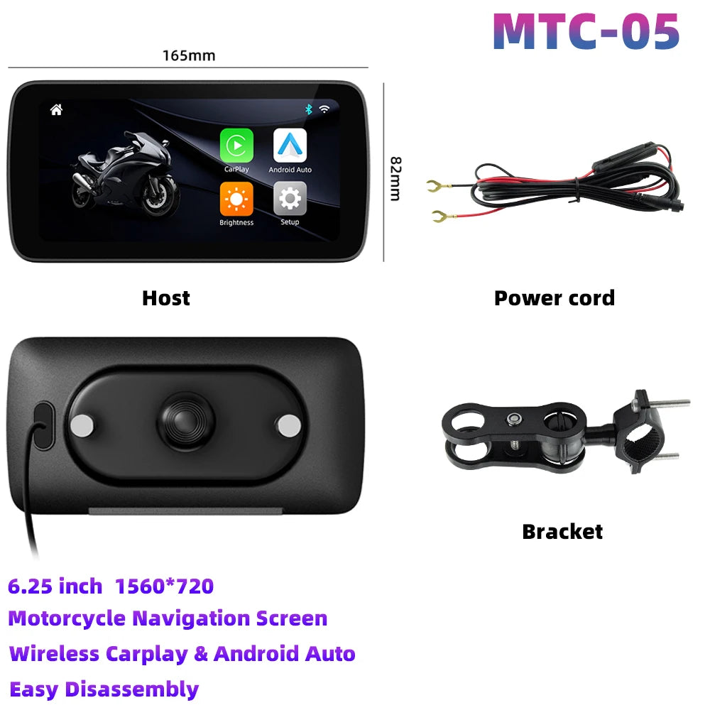 EKIY Wireless CarPlay Moto Android Auto &ndash; Portable 6.25 Inch Motorcycle GPS Navigation Display MTC-05