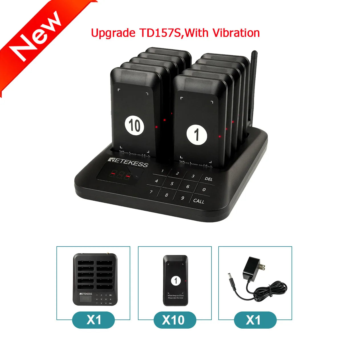 Retekess TD157 Restaurant Pager &ndash; Extended Range Paging 1-10-Black Vibration / brazil