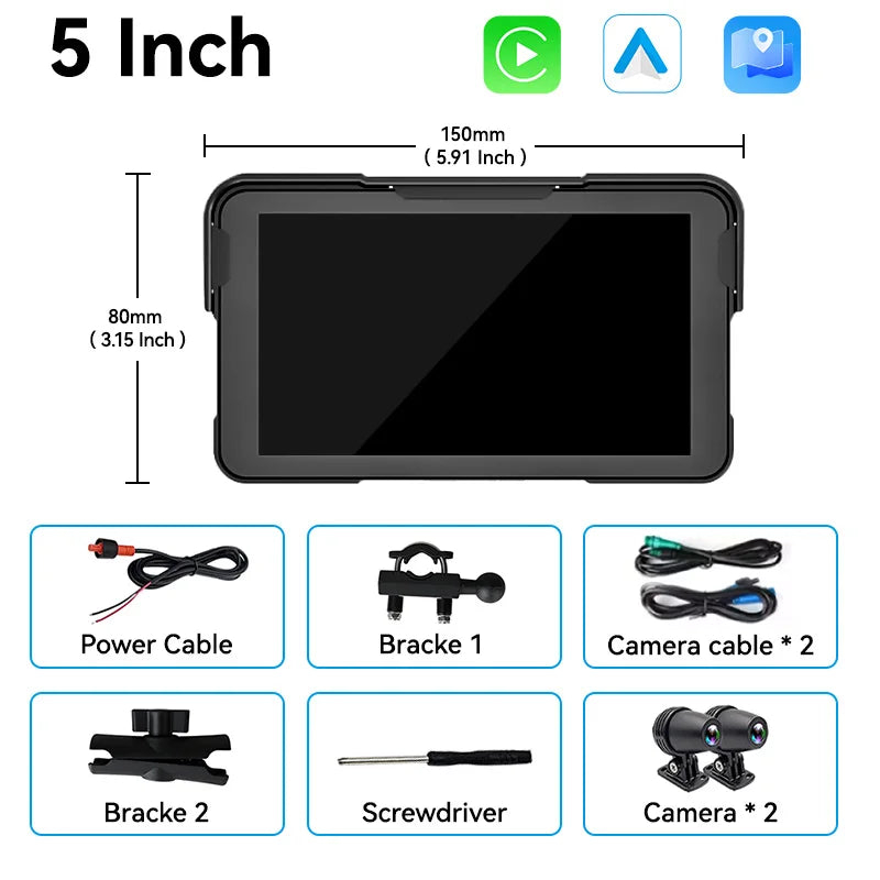 VENBES 5 Inch Motorcycle Navigation Screen &ndash; IP67 Waterproof with Bluetooth and Android Auto Navigation with DVR / CHINA